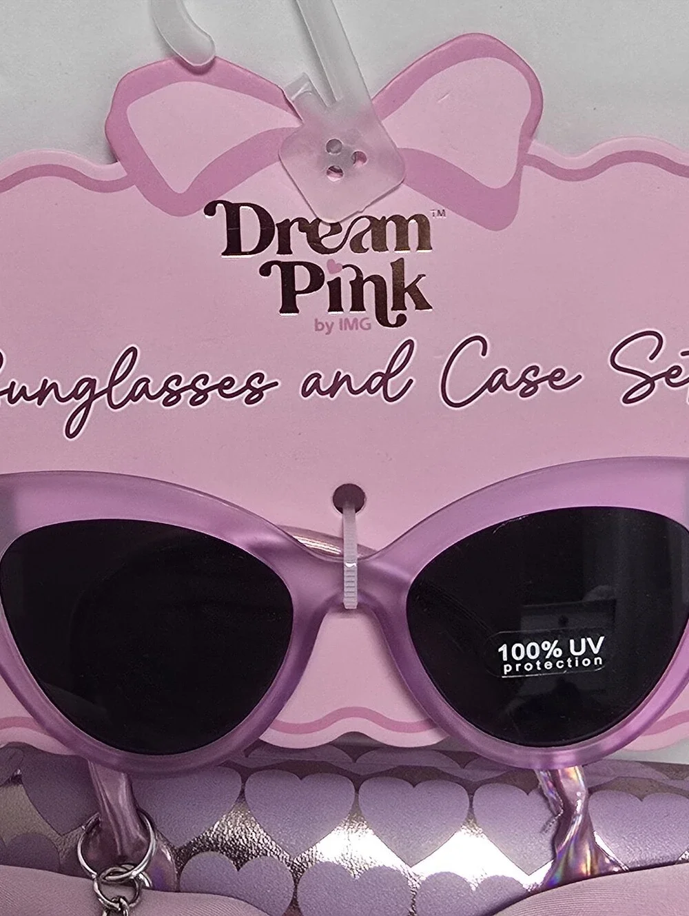 NWT Dream Pink Cat Eye Shaped Kids Sunglasses And Case Set Pink Bow